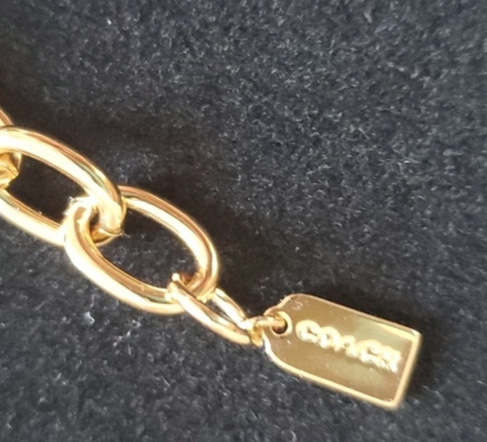 Coach Chunky Signature Chain Link Necklace/Pink Stones - Picture 6 of 14